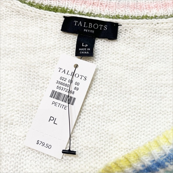 Talbots NWT Tipped V Neck Slub Vest Large Petite LP sweater knit white linen - Picture 7 of 11